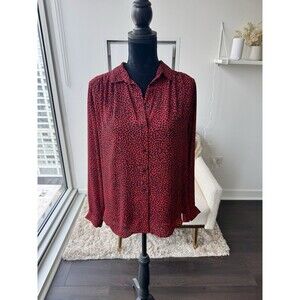 H&M Red Black Animal Print Long Sleeve Button Front Blouse Size Large